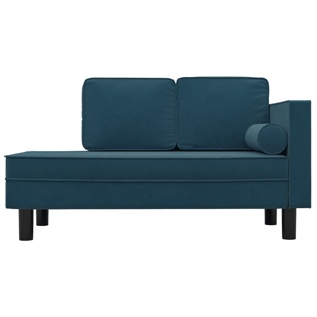 vidaXL Chaise longue avec coussins et traversin bleu velours