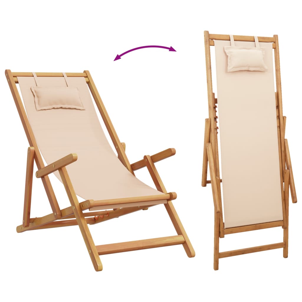 vidaXL Chaise pliable de plage beige bois massif d'eucalyptus et tissu