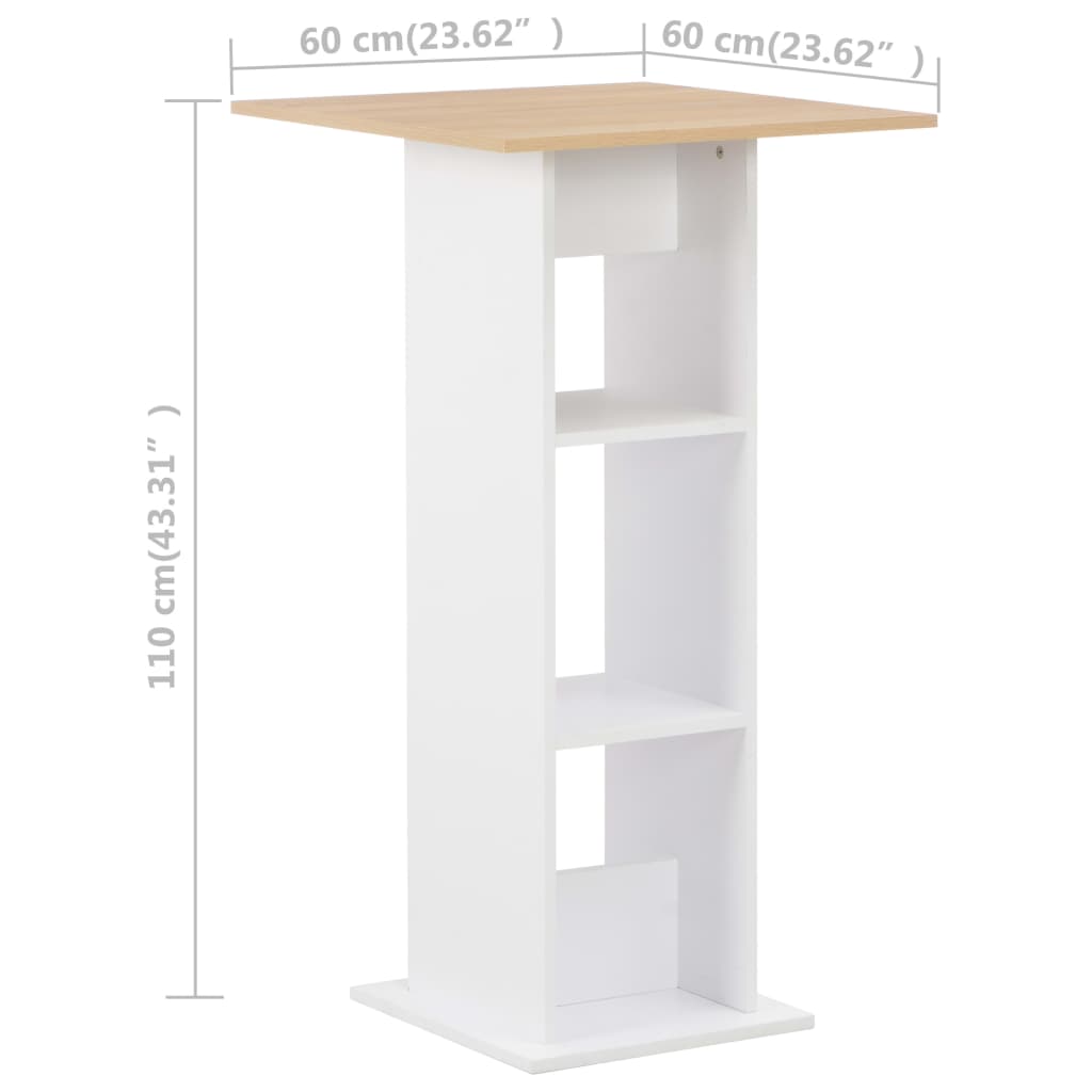 vidaXL Table de bar Blanc et chêne Sonoma 60x60x110 cm