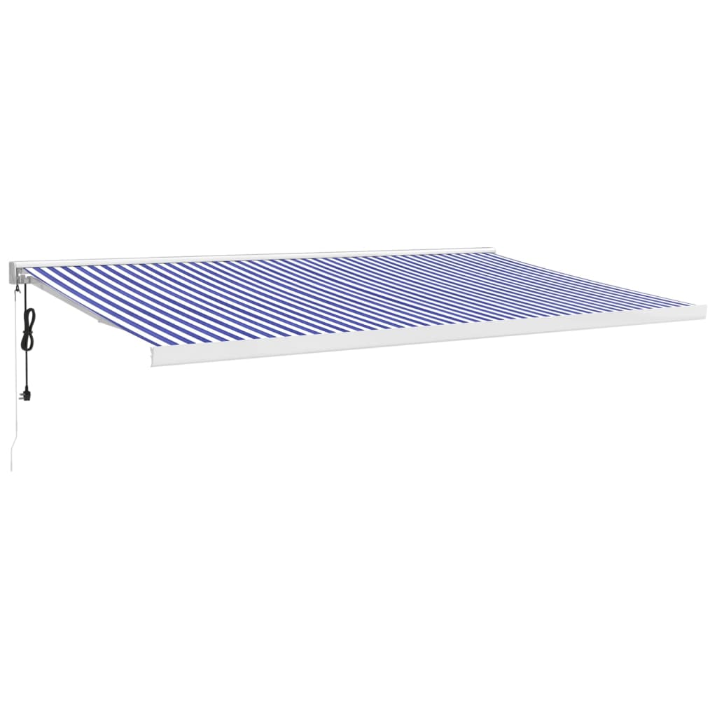 vidaXL Auvent rétractable bleu et blanc 5x3 m tissu et aluminium