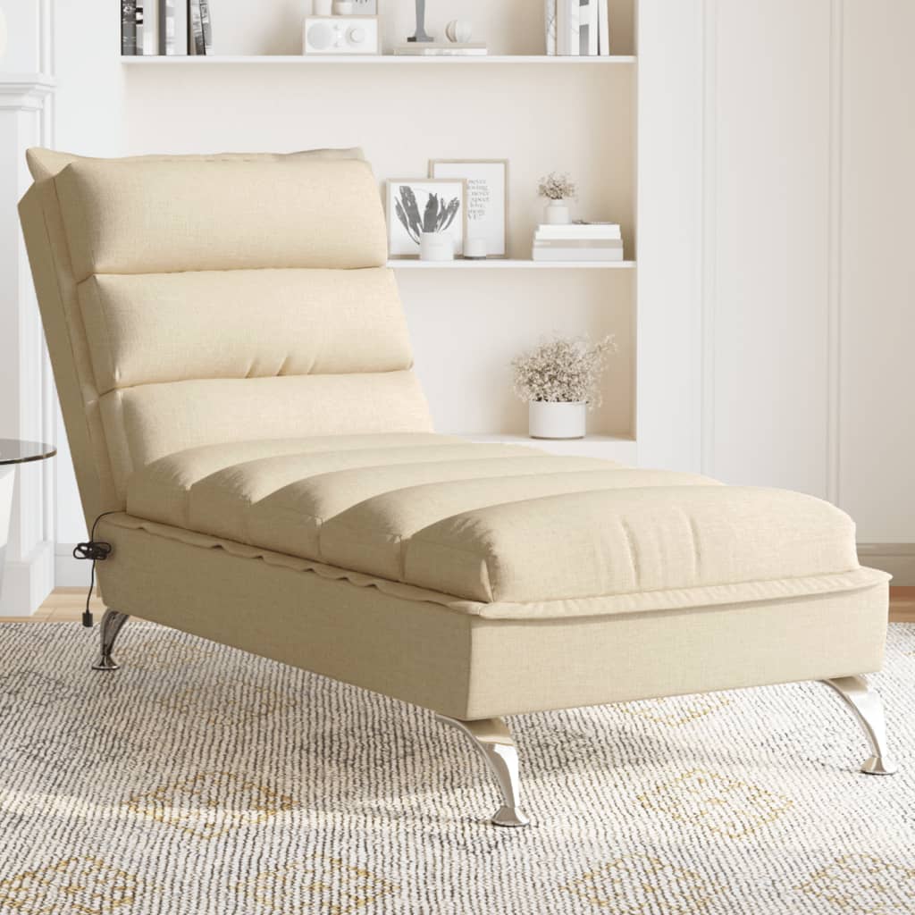 vidaXL Chaise longue de massage avec coussins crème tissu