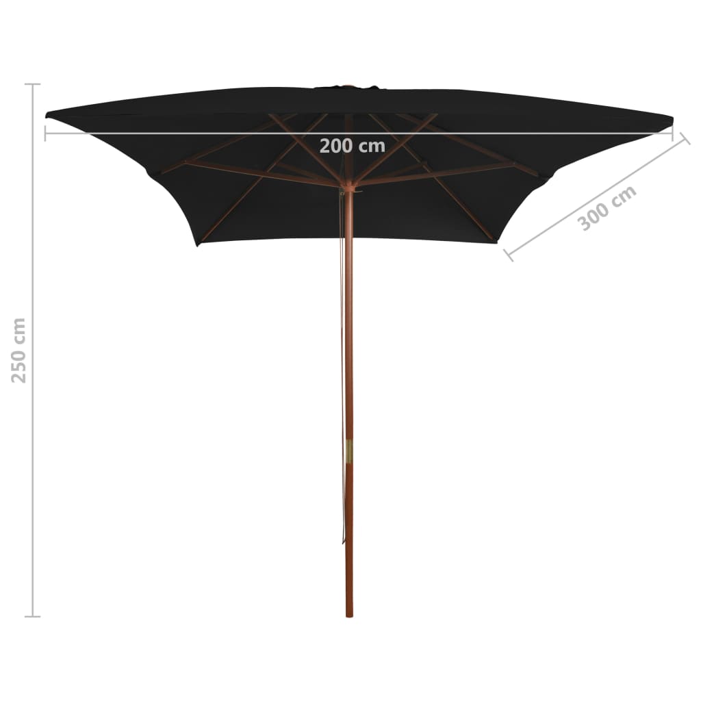 vidaXL Parasol d'extérieur avec mât en bois Noir 200x300 cm