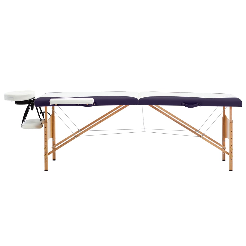 vidaXL Table de massage pliable 2 zones Bois Blanc et violet
