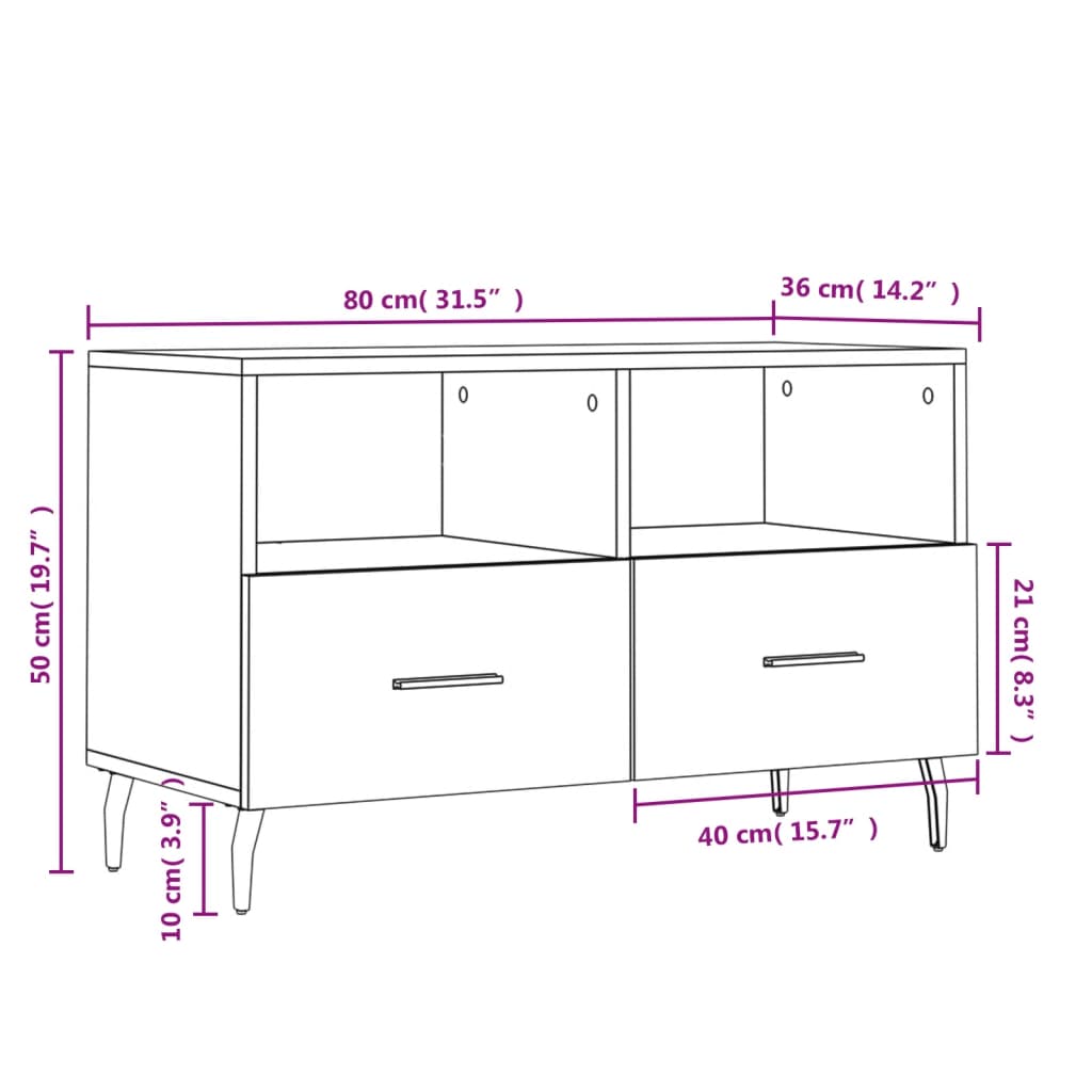 vidaXL Meuble TV Chêne fumé 80x36x50 cm Bois d'ingénierie