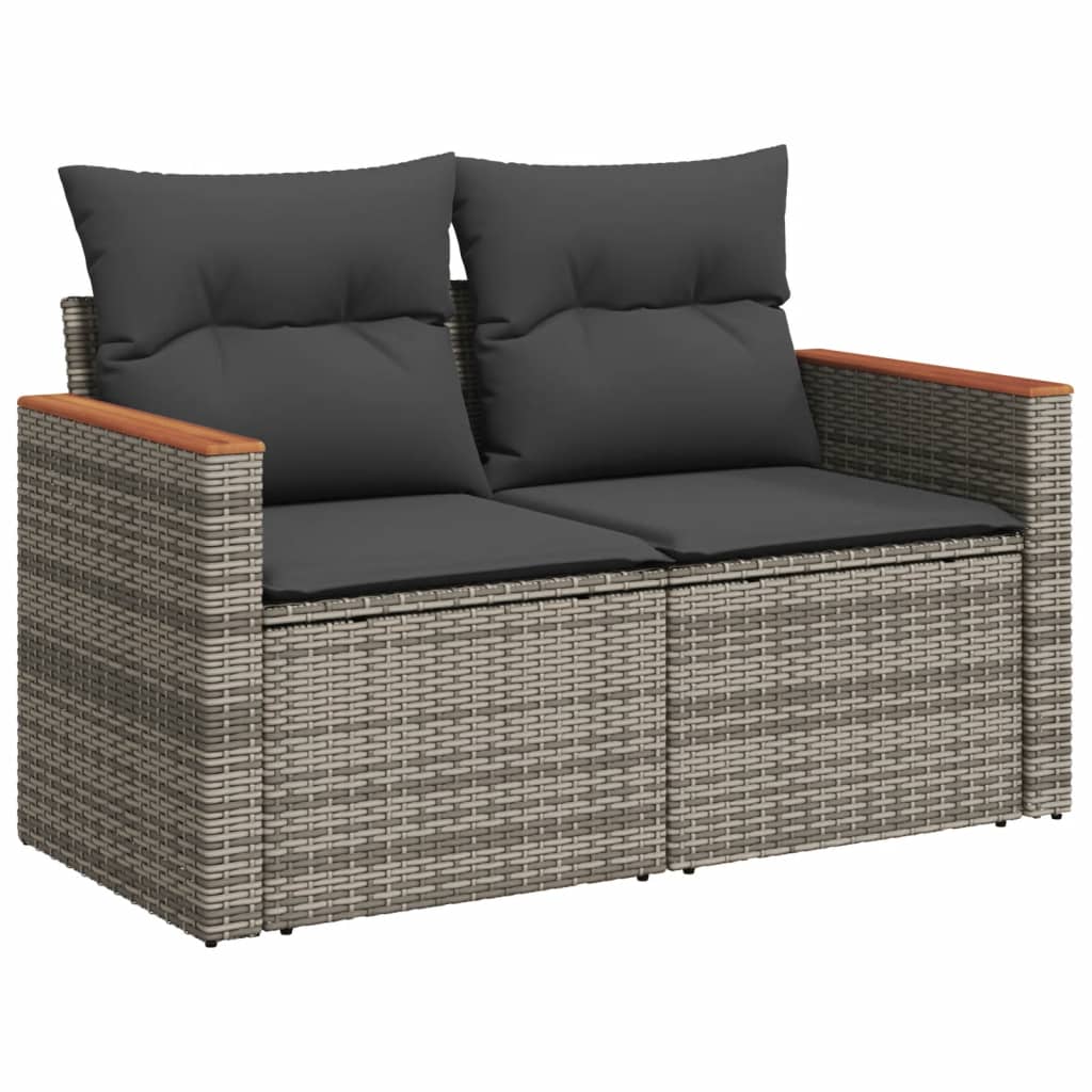 vidaXL Salon de jardin 9 pcs avec coussins gris résine tressée