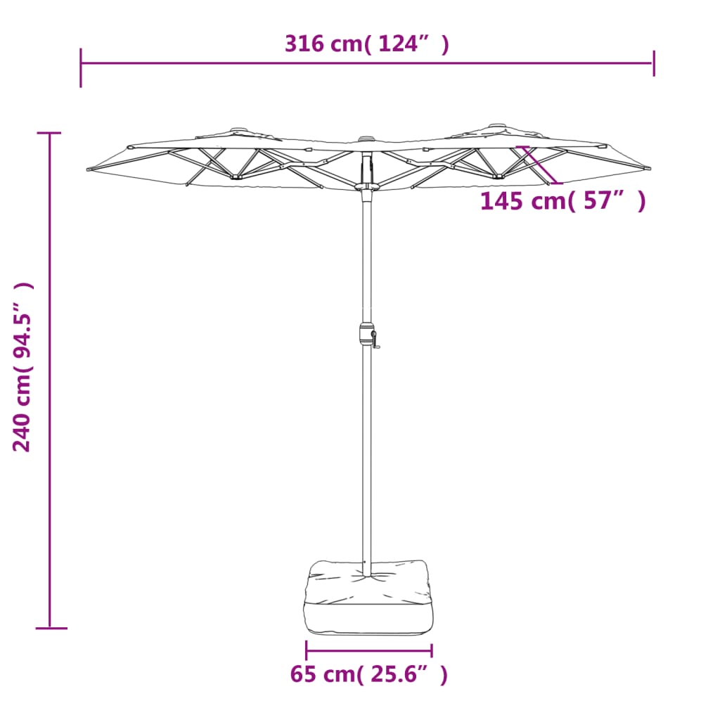 vidaXL Parasol de jardin à double tête terre cuite 316x240 cm