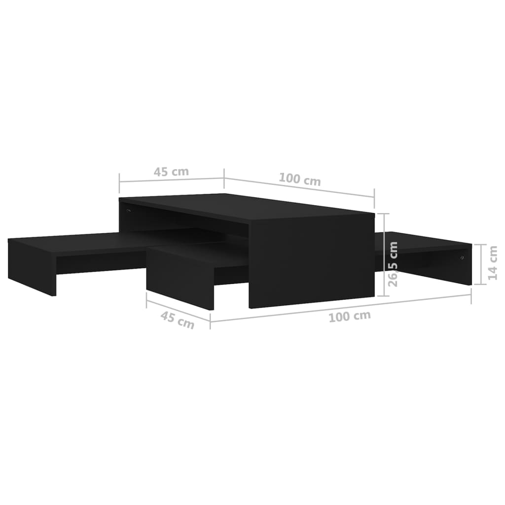 vidaXL Set de tables basses gigognes noir bois d'ingénierie