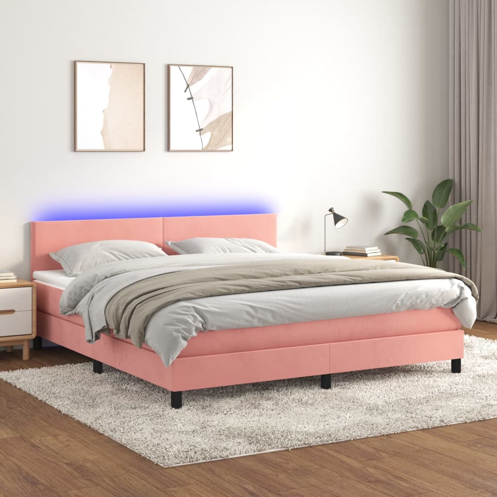 vidaXL Sommier à lattes de lit avec matelas LED Rose 180x200cm Velours