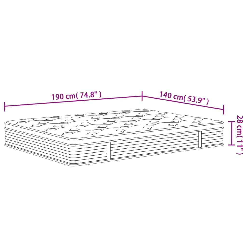 vidaXL Matelas à ressorts ensachés moyen plus 140x190 cm