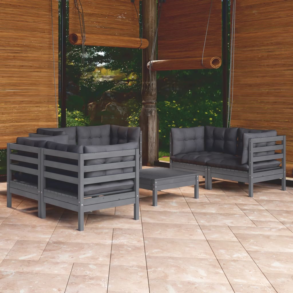 vidaXL Salon de jardin 7 pcs avec coussins bois de pin massif