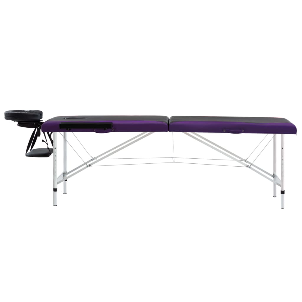 vidaXL Table de massage pliable 2 zones Aluminium Noir et violet