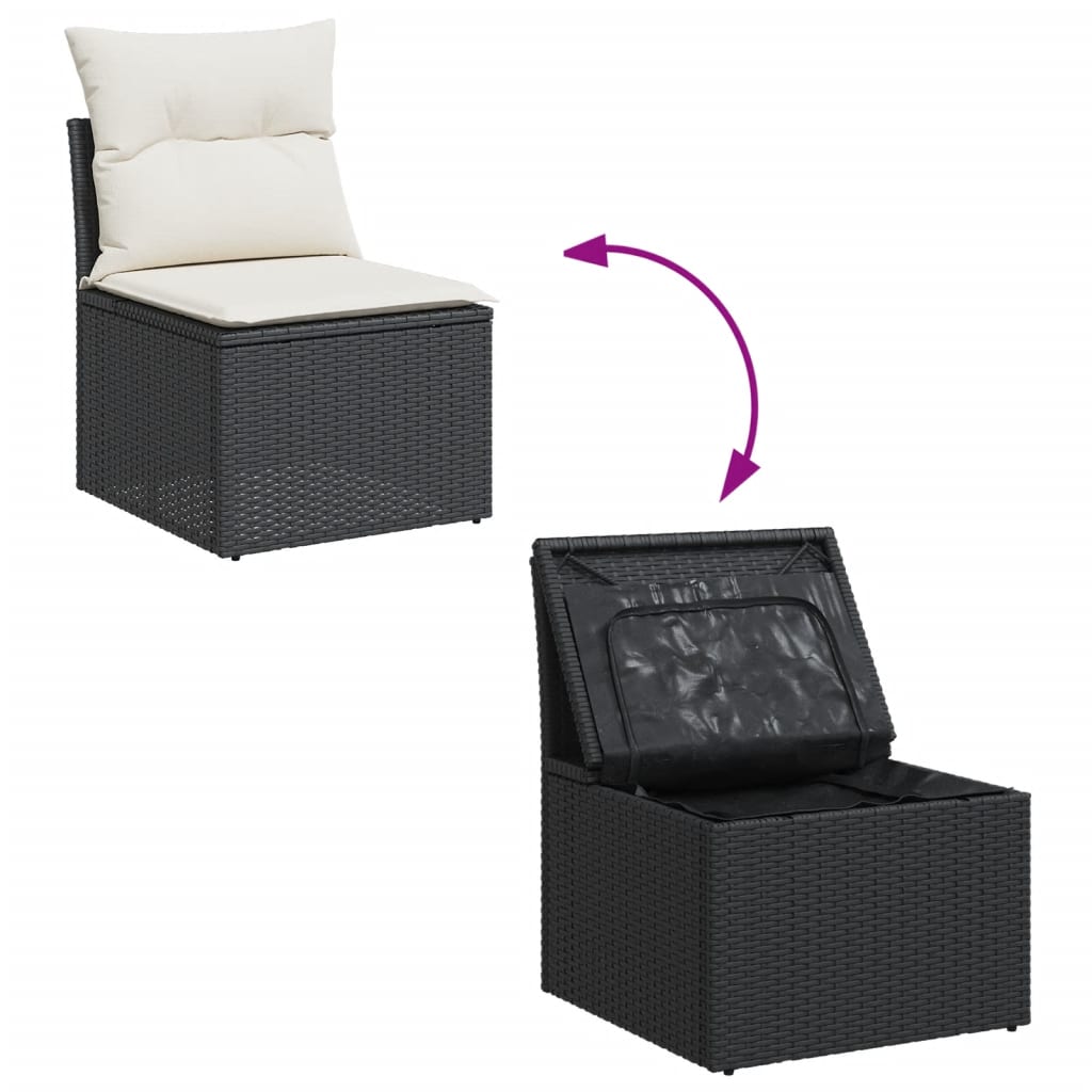 vidaXL Salon de jardin avec coussins 14 pcs noir résine tressée