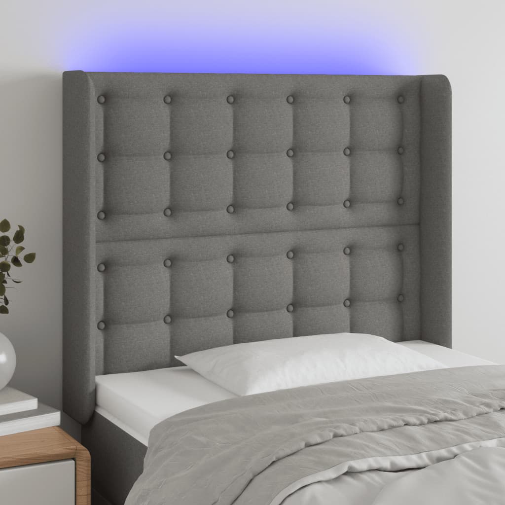 vidaXL Tête de lit à LED Gris foncé 93x16x118/128 cm Tissu