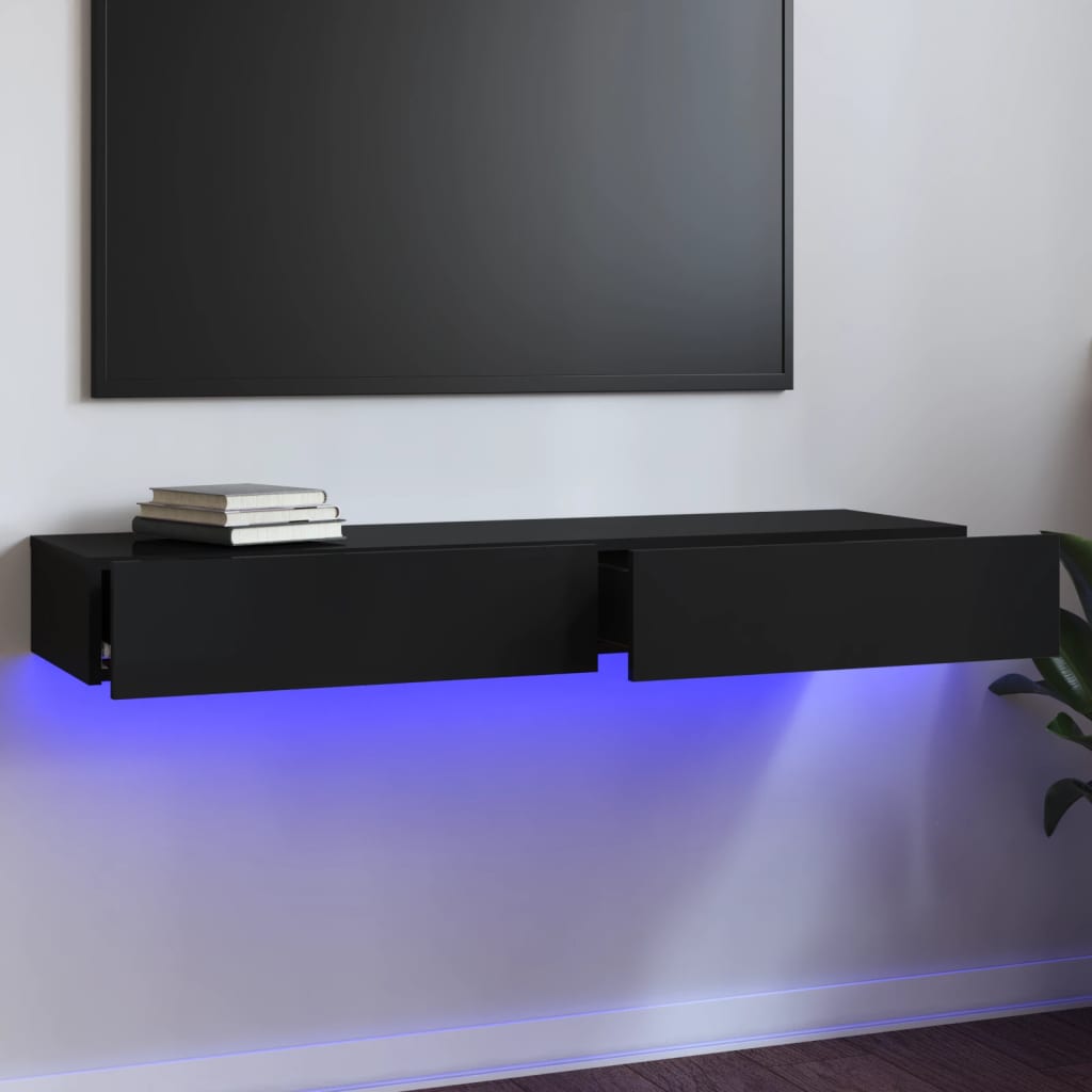 vidaXL Meuble TV avec lumières LED Noir brillant 120x35x15,5 cm