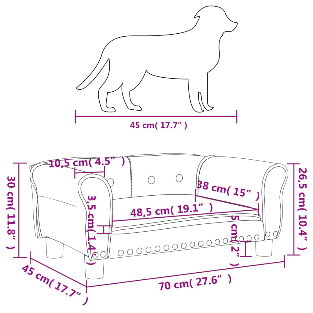 vidaXL Lit pour chien marron 70x45x30 cm velours