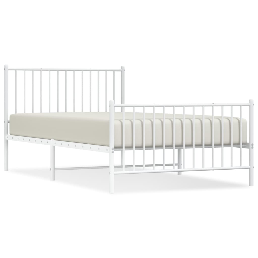 vidaXL Cadre de lit métal sans matelas et pied de lit blanc 107x203 cm