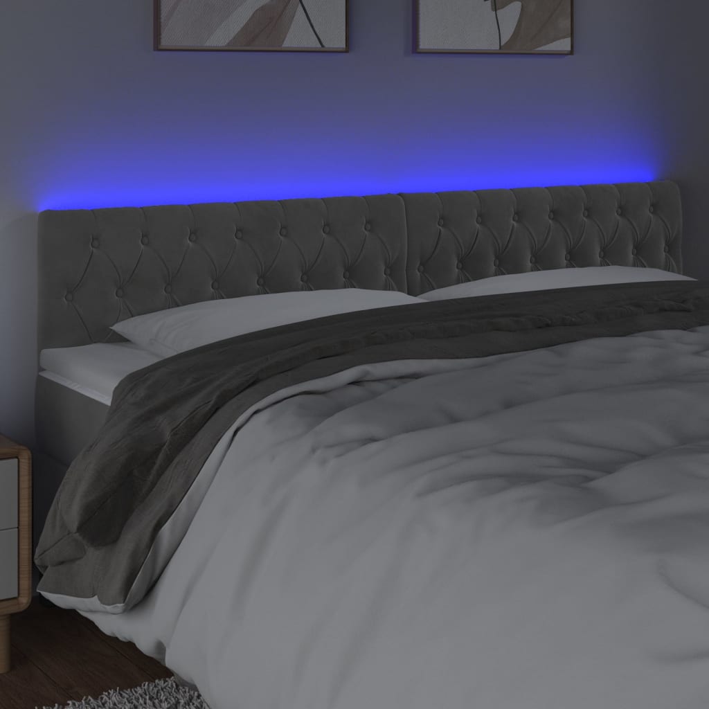 vidaXL Tête de lit à LED Gris clair 180x7x78/88 cm Velours