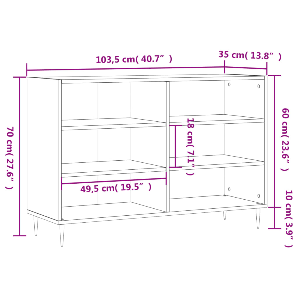 vidaXL Buffet gris béton 103,5x35x70 cm bois d'ingénierie