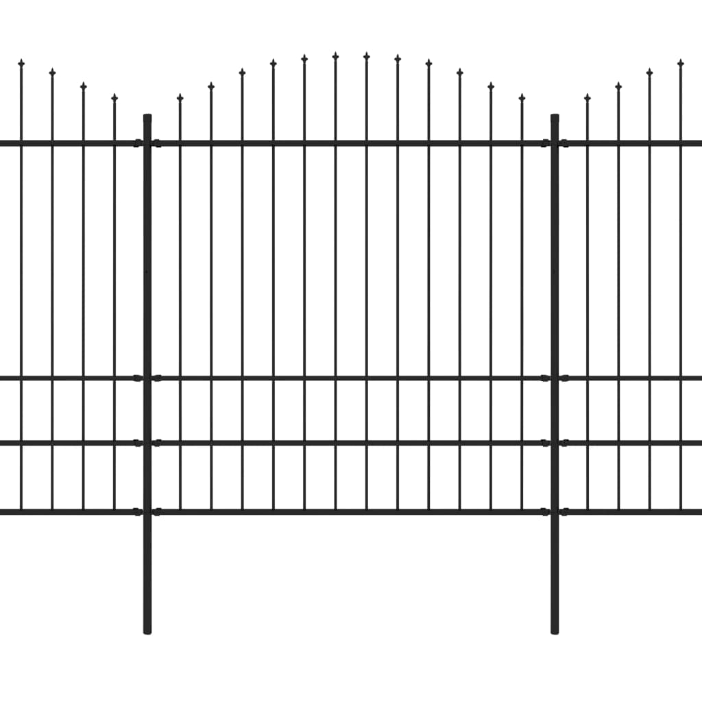 vidaXL Clôture de jardin à dessus en lance Acier (1,75-2)x10,2 m Noir