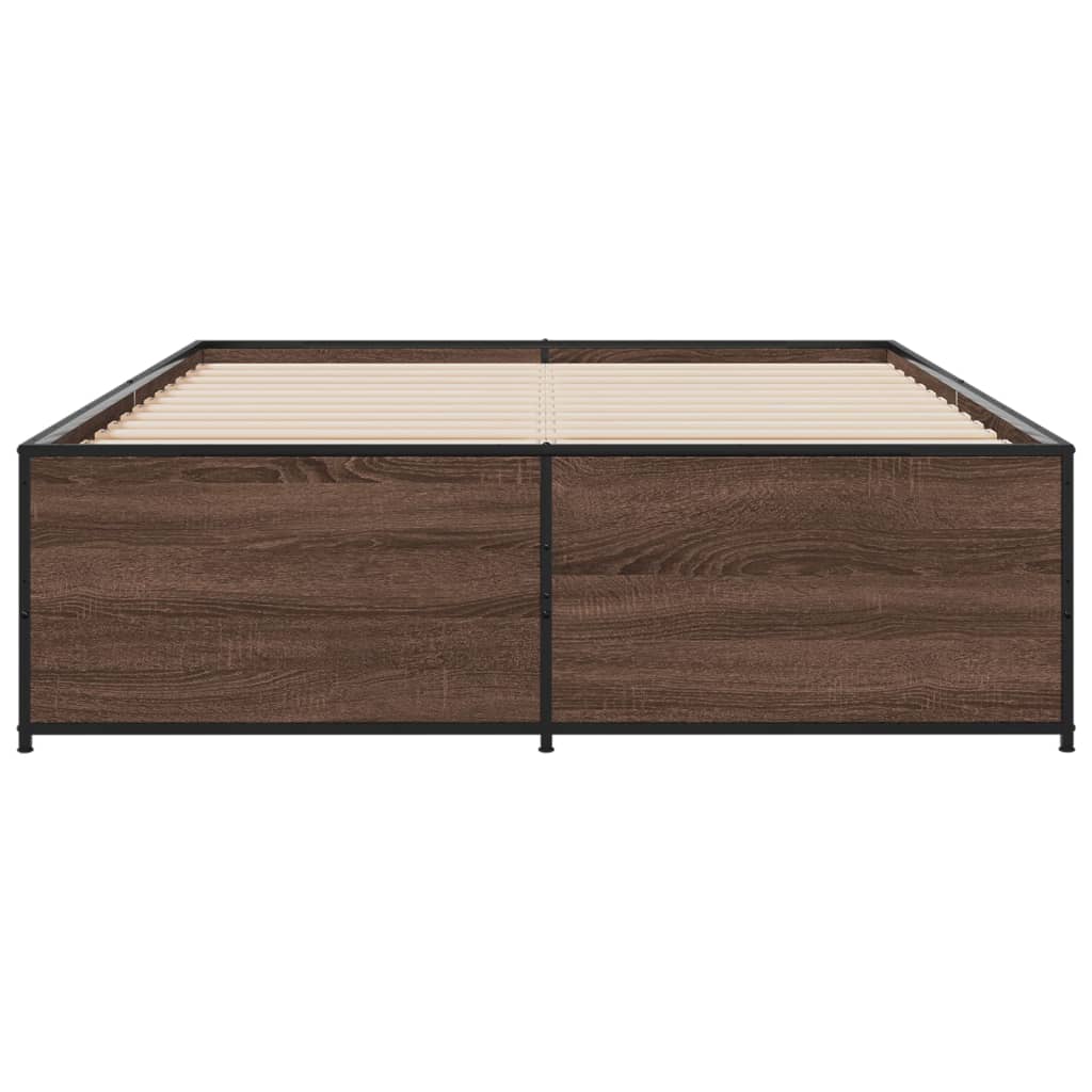 vidaXL Cadre de lit chêne marron 135x190 cm bois d'ingénierie et métal