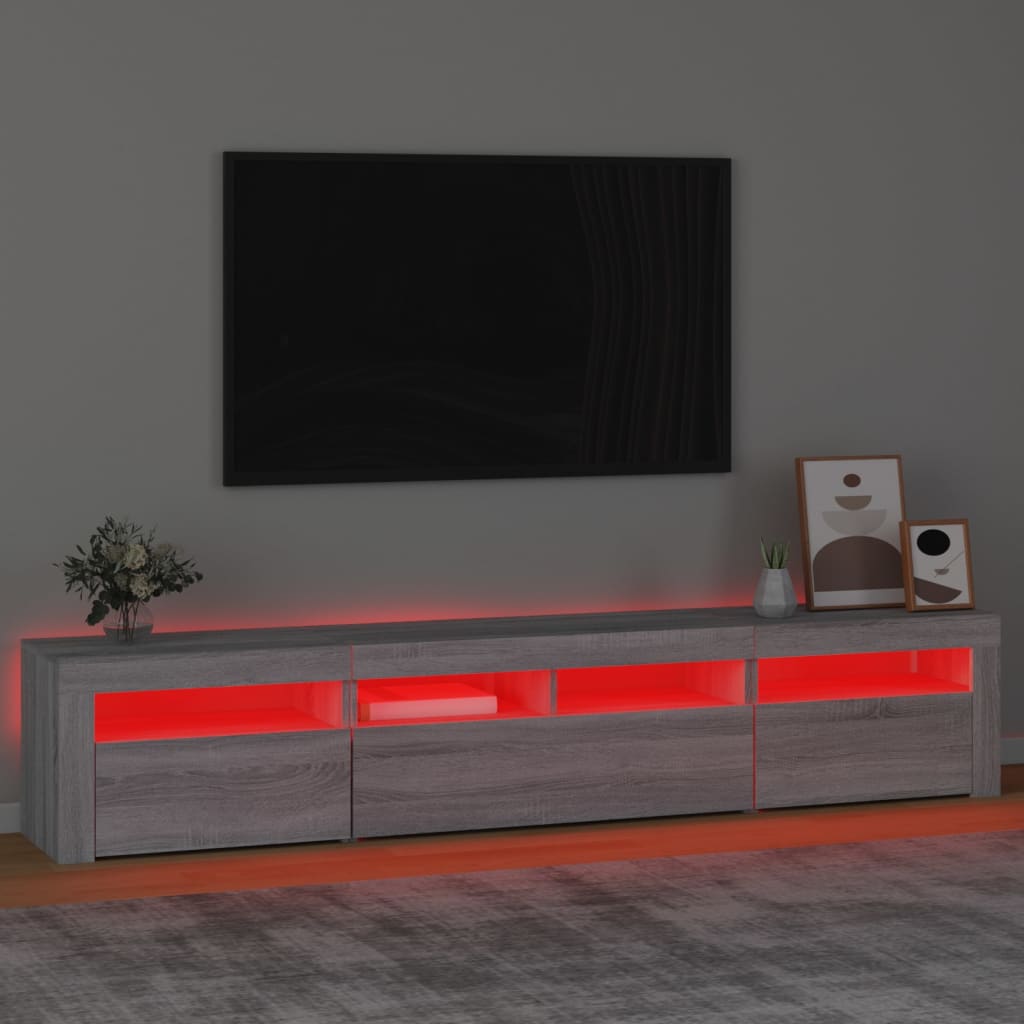 vidaXL Meuble TV avec lumières LED Sonoma gris 210x35x40 cm