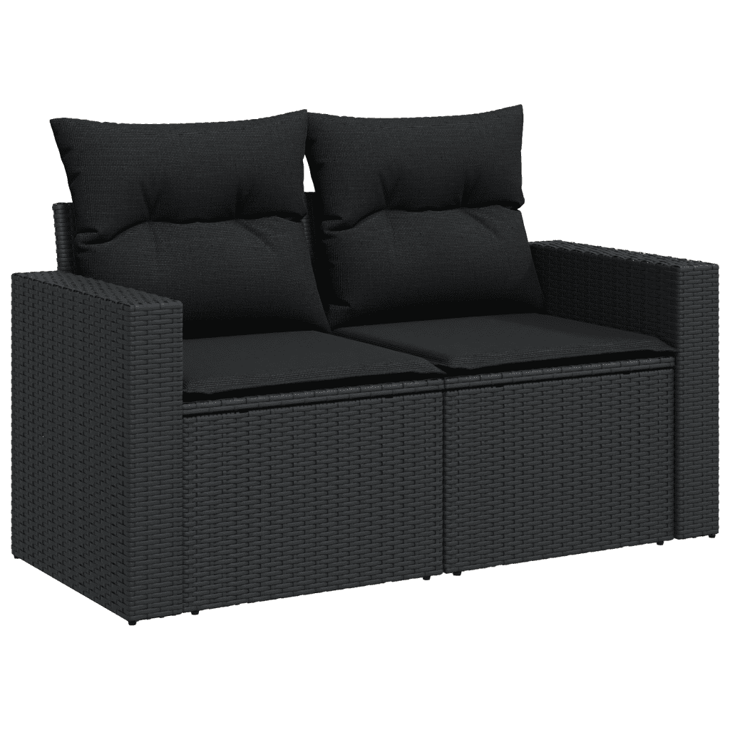 vidaXL Salon de jardin 10 pcs avec coussins noir résine tressée