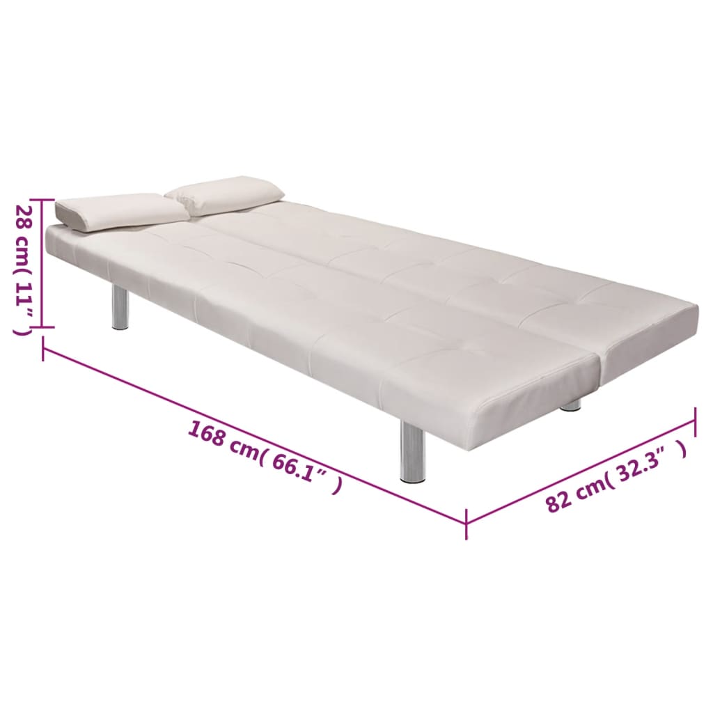 vidaXL Canapé-lit réglable avec deux oreillers Similicuir Blanc crème
