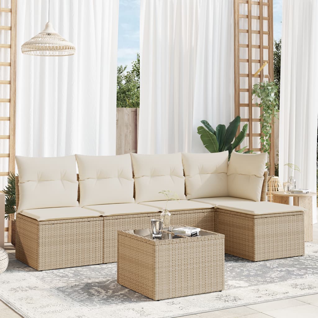 vidaXL Salon de jardin avec coussins 6 pcs beige résine tressée