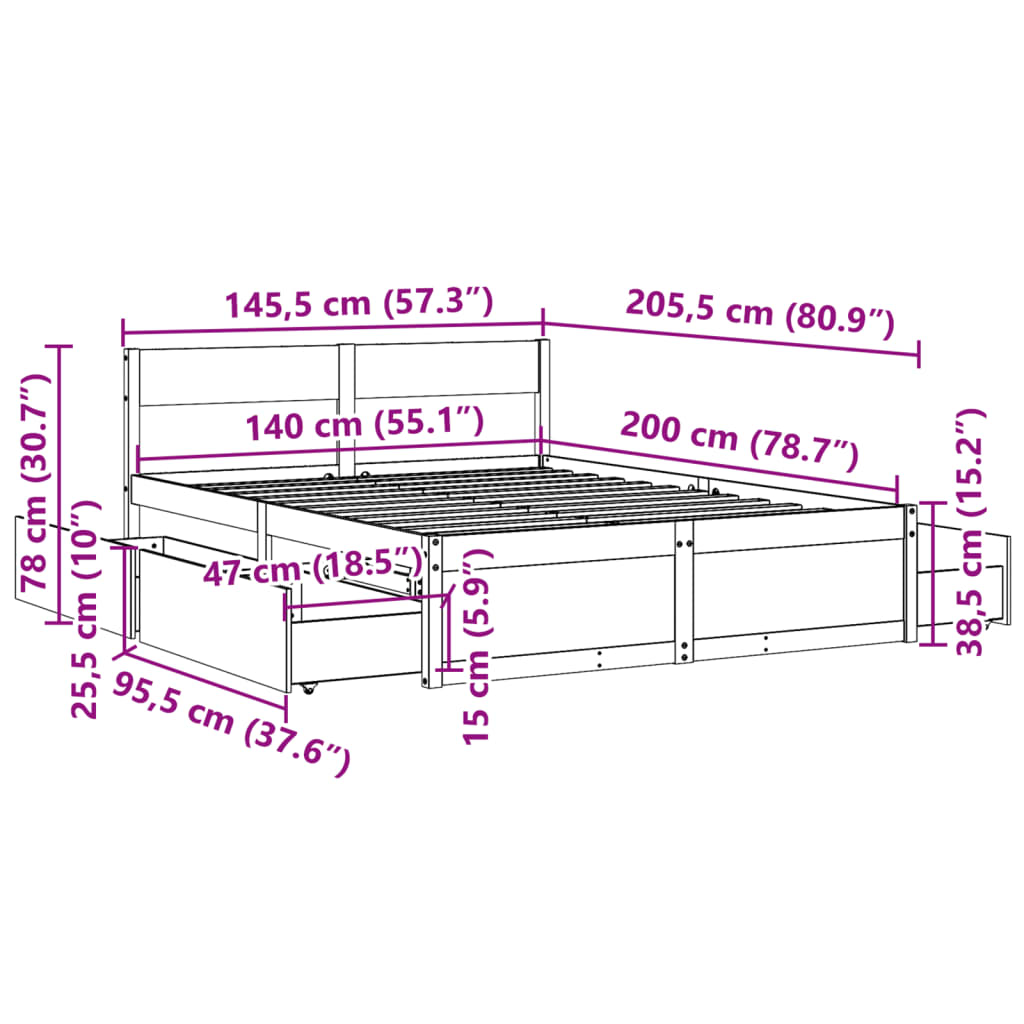 vidaXL Cadre de lit sans matelas cire marron 140x200cm bois pin massif