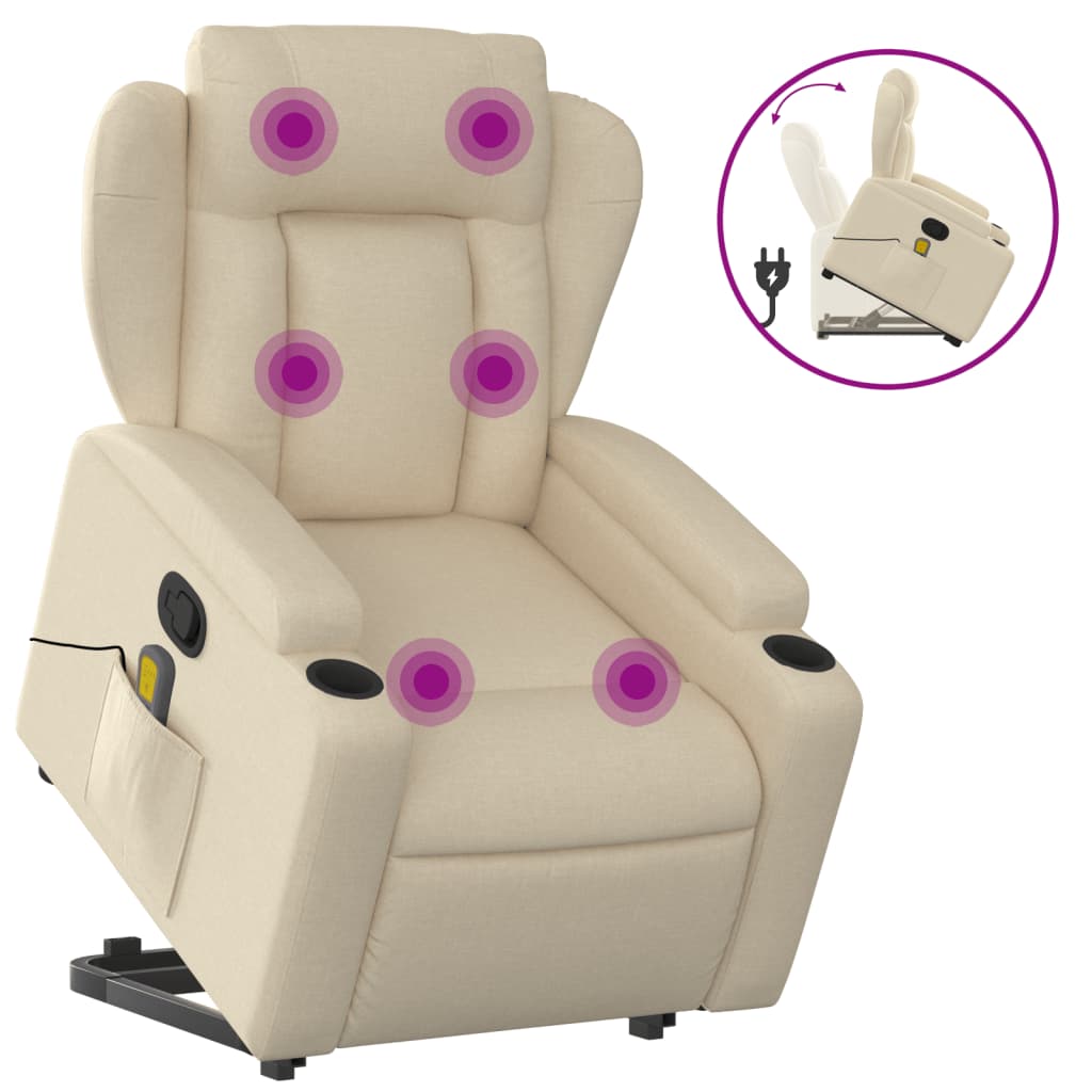 vidaXL Fauteuil inclinable de massage Crème Tissu