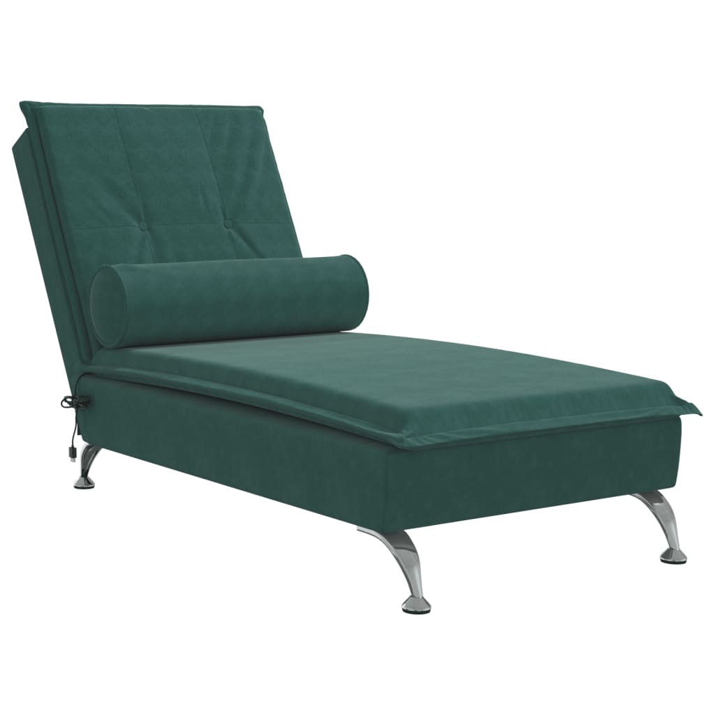 vidaXL Chaise longue de massage avec traversin vert foncé velours