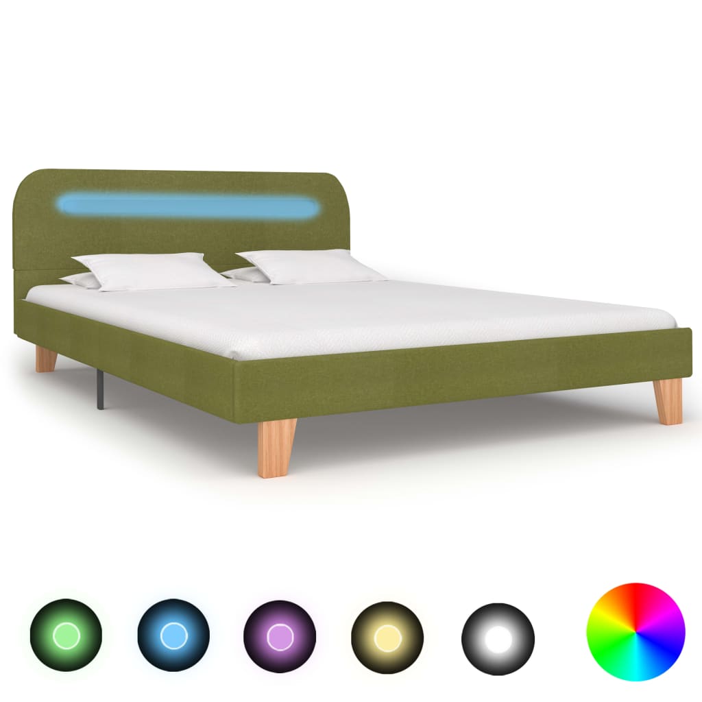 vidaXL Cadre de lit avec LED sans matelas vert tissu 140x200 cm