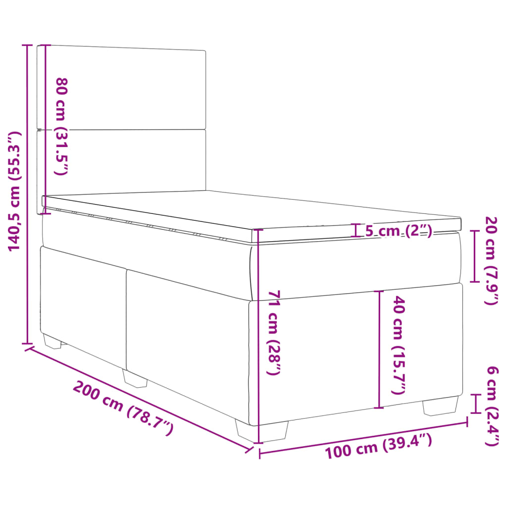 vidaXL Sommier à lattes de lit avec matelas Taupe 100x200 cm Tissu