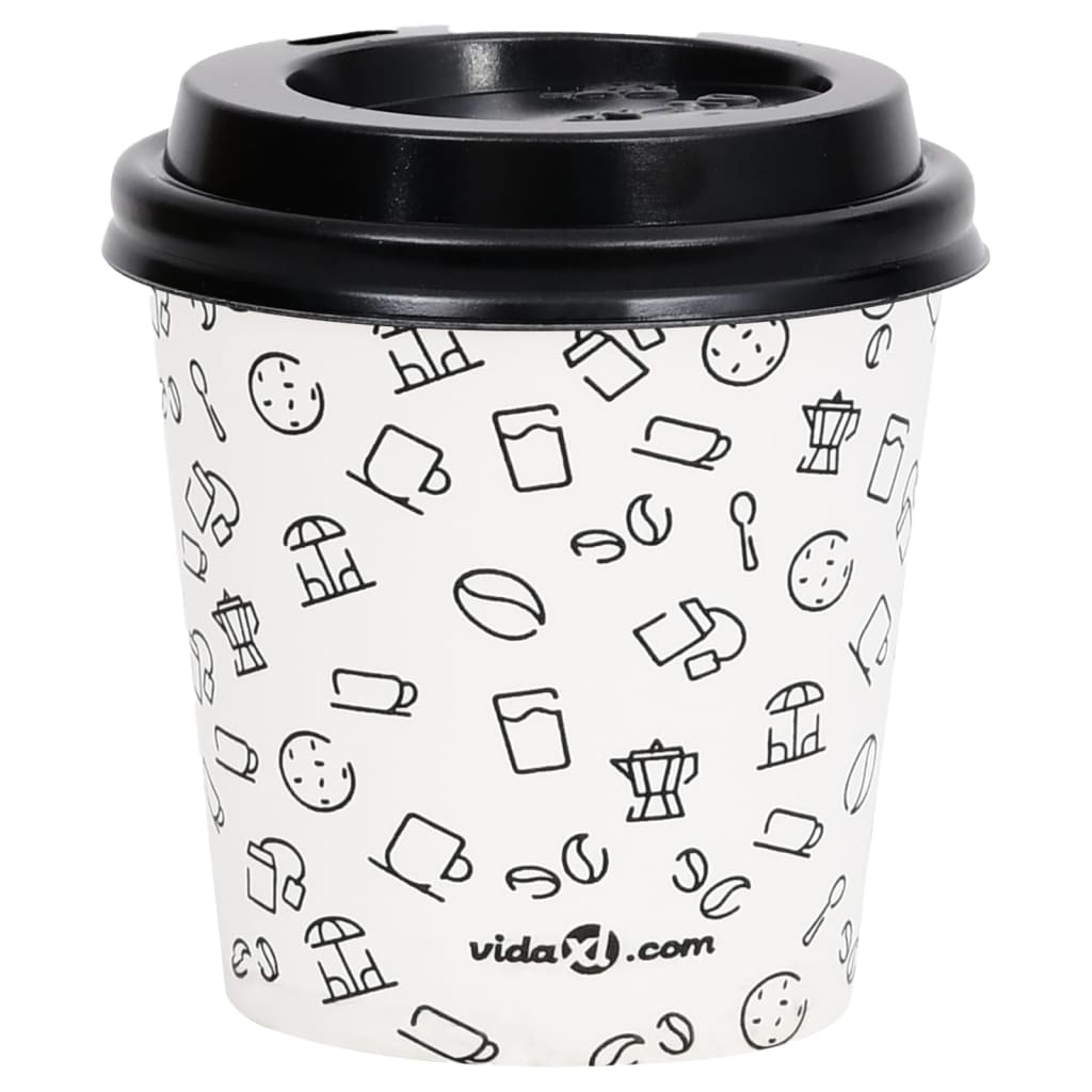 vidaXL Tasses à café en papier et couvercles 120 ml 500 pcs Blanc/noir