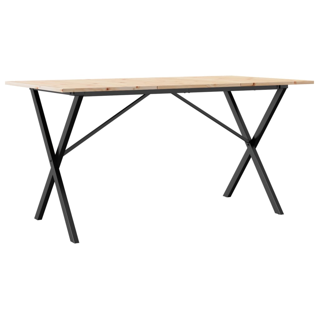 vidaXL Table à manger cadre en X 140x80x75 cm bois de pin massif fonte