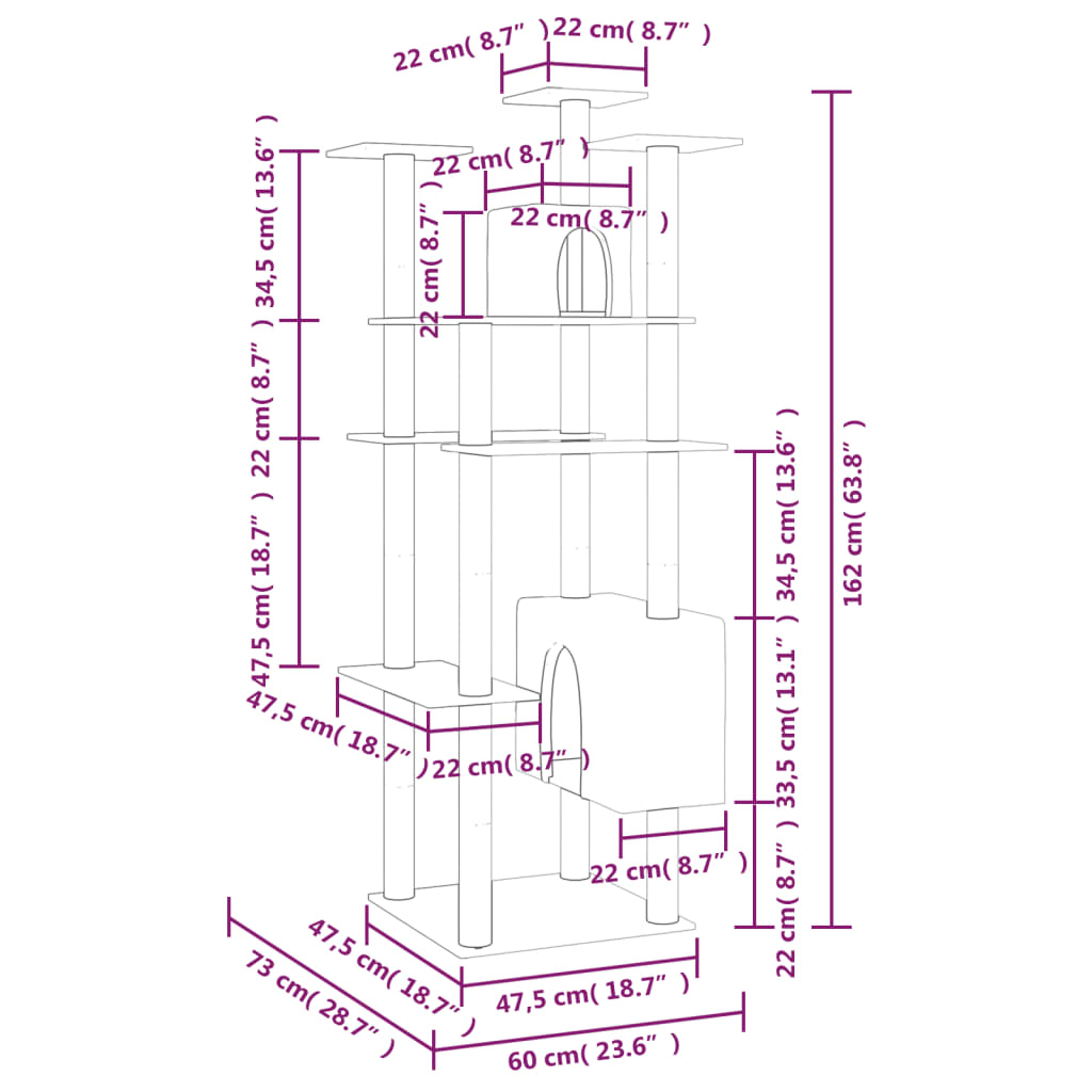 vidaXL Arbre à chat avec griffoirs en sisal Crème 162 cm
