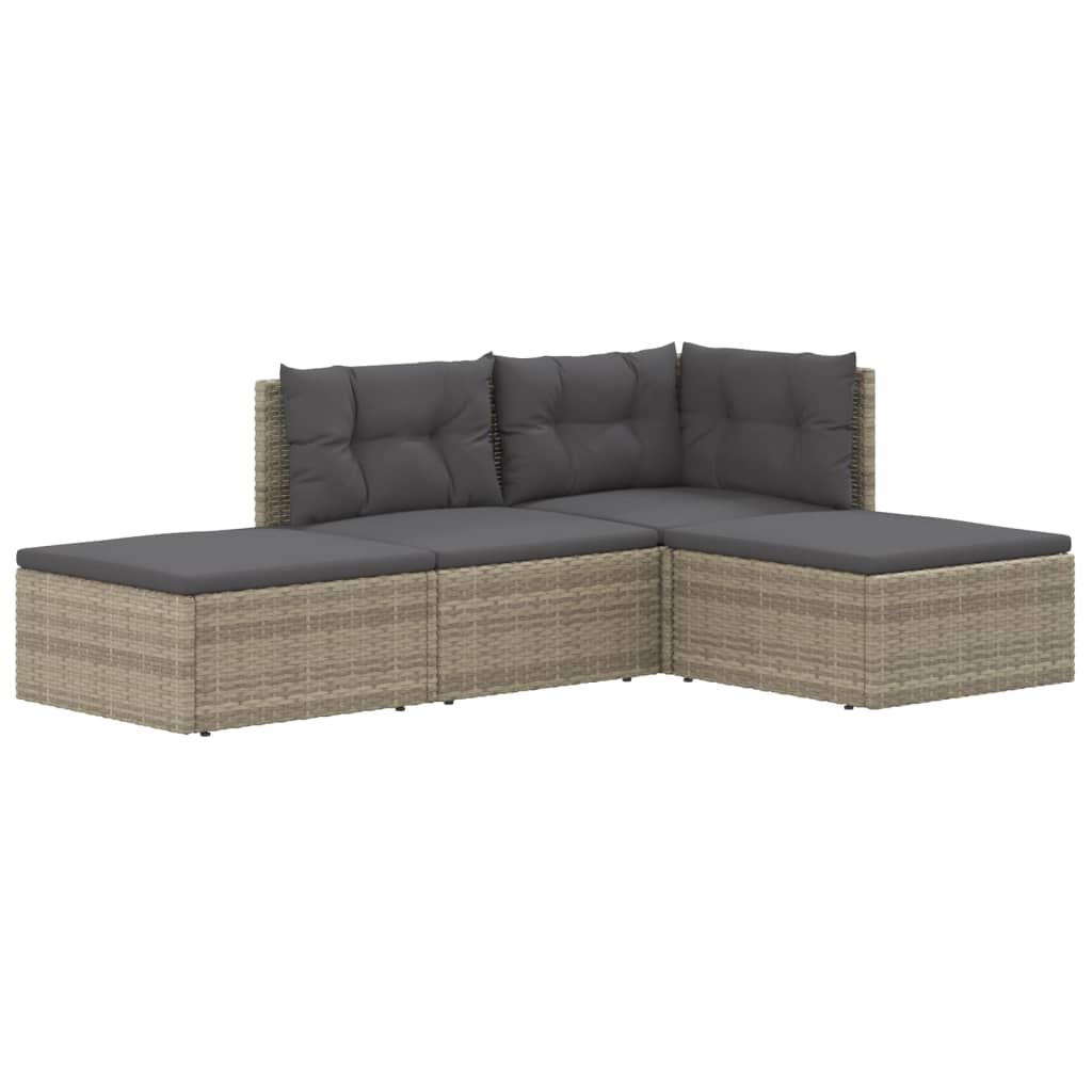 vidaXL Salon de jardin 4 pcs avec coussins Gris Résine tressée