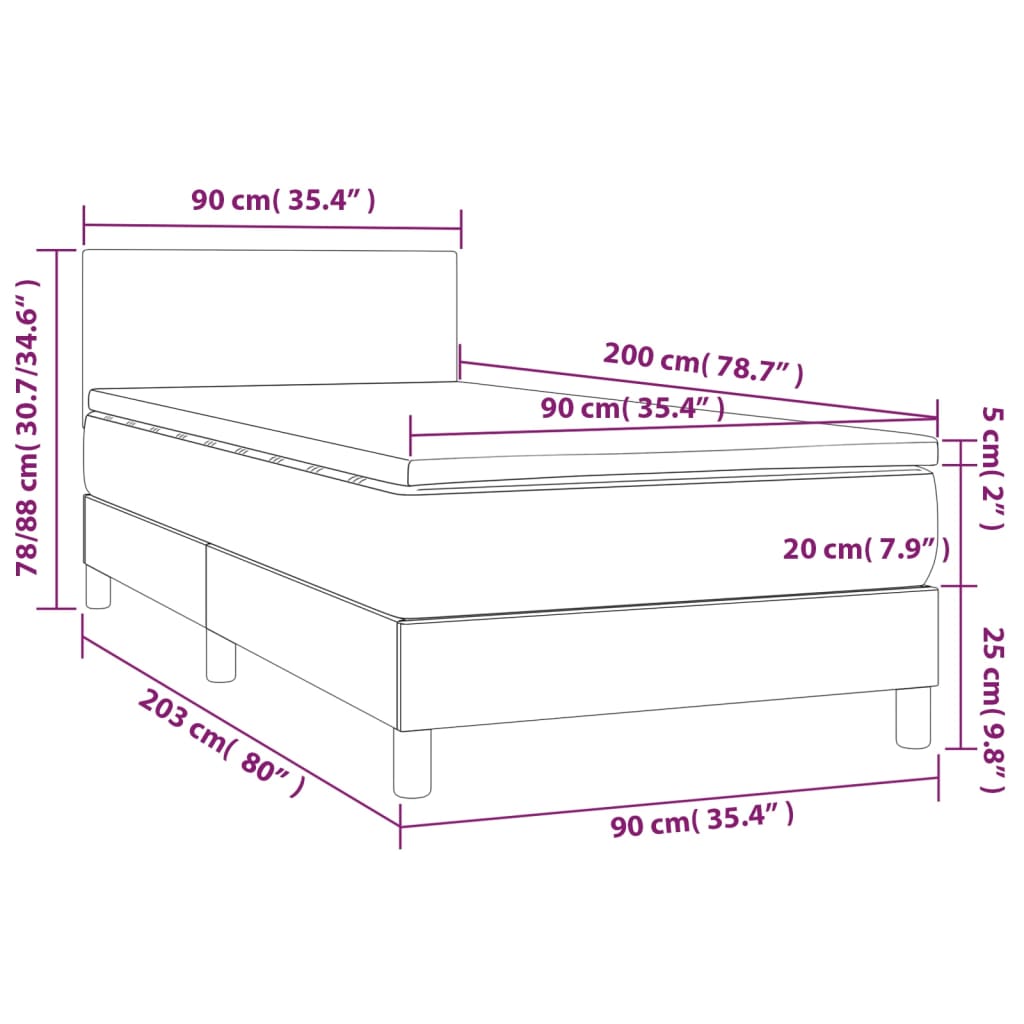 vidaXL Sommier à lattes de lit avec matelas Taupe 90x200 cm Tissu