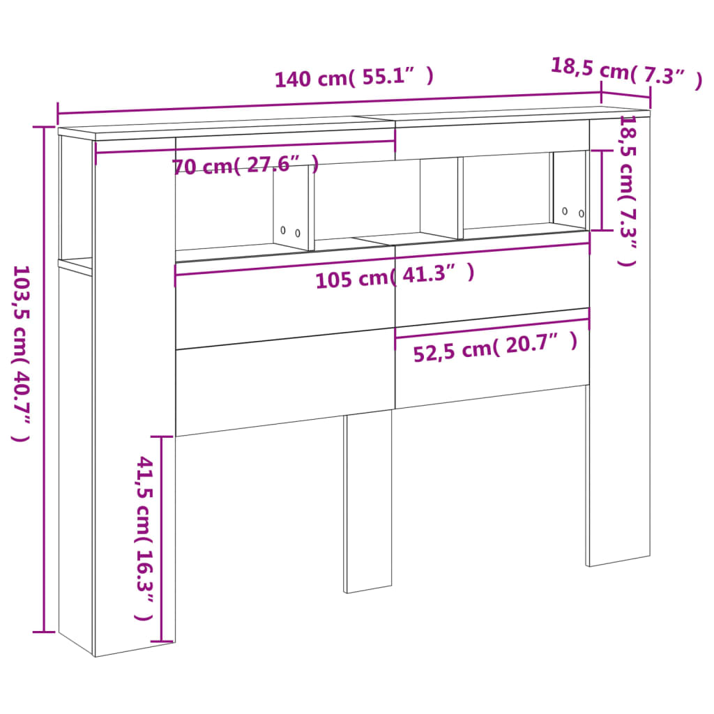 vidaXL Tête de lit à LED chêne marron 140x18,5x103,5cm bois ingénierie