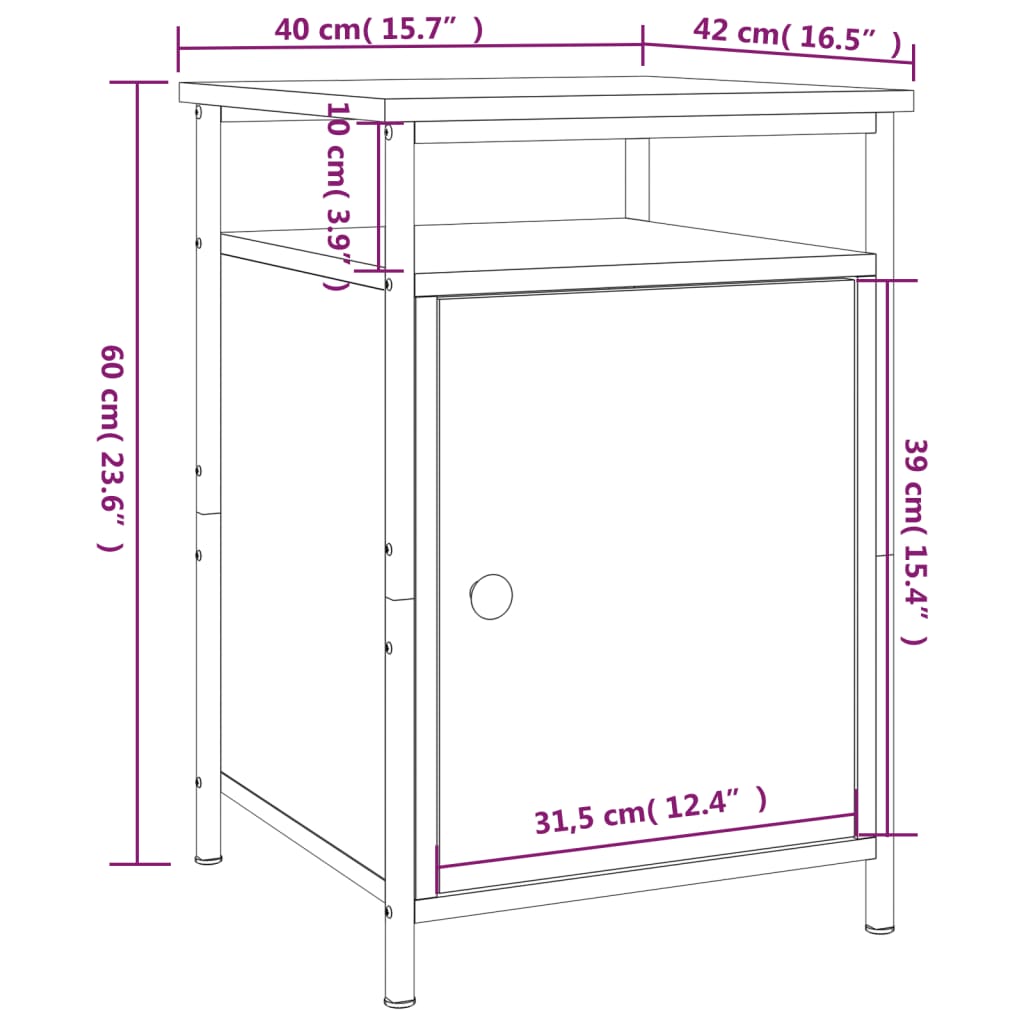 vidaXL Table de chevet chêne fumé 40x42x60 cm bois d'ingénierie