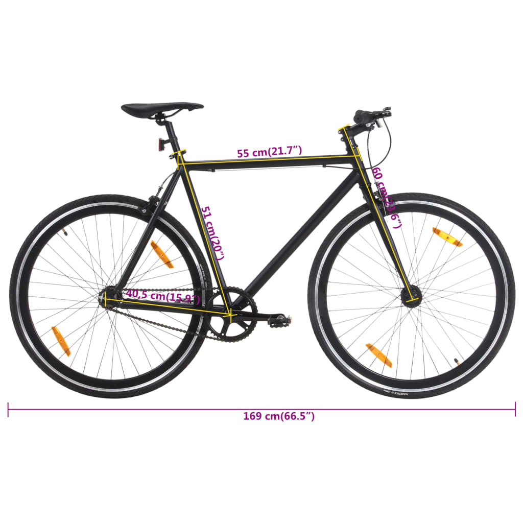 vidaXL Vélo à pignon fixe noir 700c 51 cm