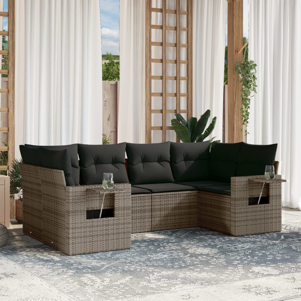 vidaXL Salon de jardin 6 pcs avec coussins gris résine tressée