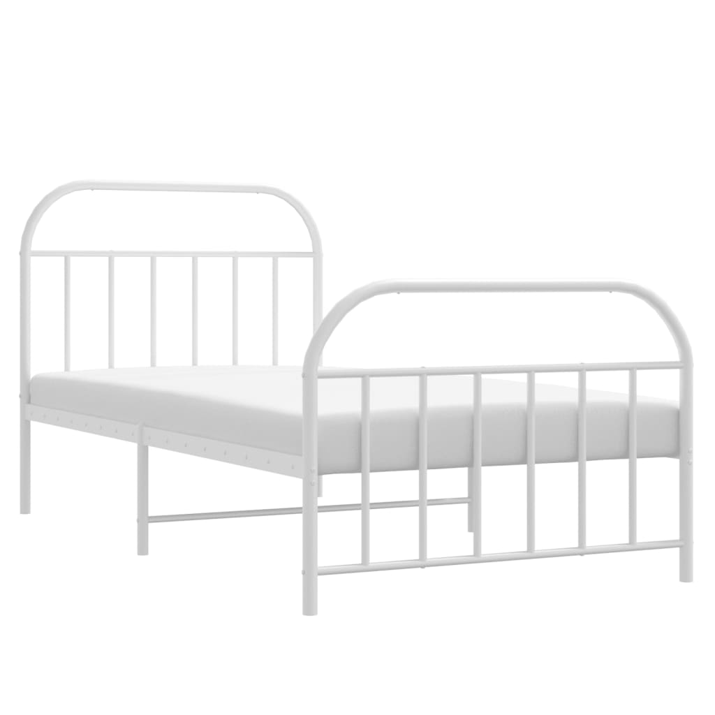 vidaXL Cadre de lit métal sans matelas et pied de lit blanc 107x203 cm