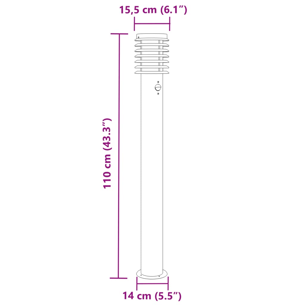 vidaXL Lampadaire d'extérieur avec capteur argenté acier inoxydable