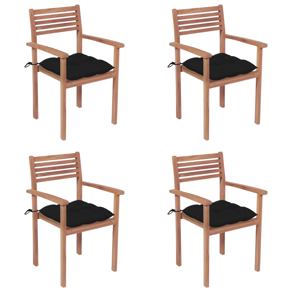 vidaXL Chaises de jardin 4 pcs avec coussins noir Bois de teck solide