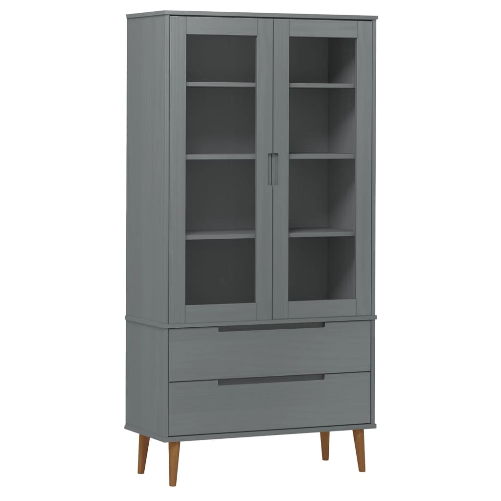 vidaXL Armoire à vitrine MOLDE Gris 90x35x175 cm Bois de pin massif