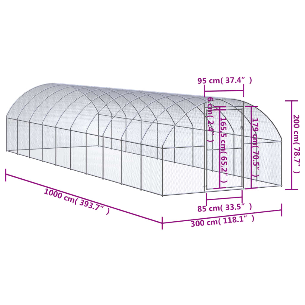 vidaXL Poulailler d'extérieur 3x10x2 m Acier galvanisé