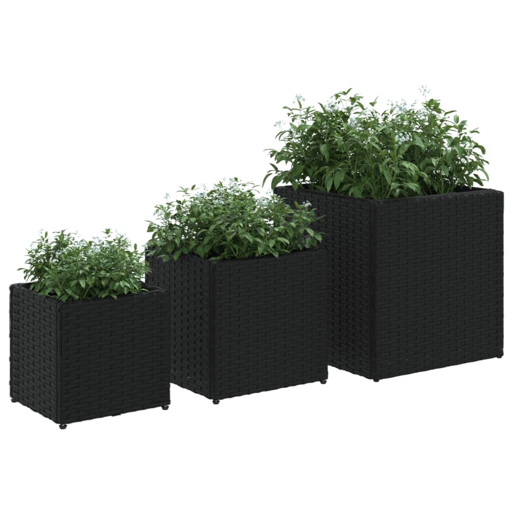 vidaXL Jardinières d'extérieur 3 pcs noir résine tressée