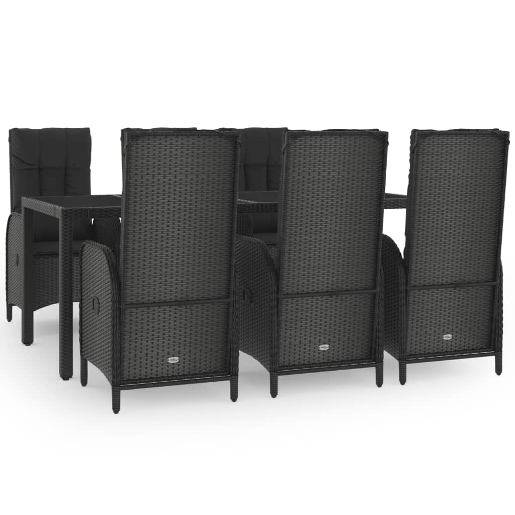 vidaXL Ensemble à manger jardin et coussins 7 pcs Noir et gris Rotin