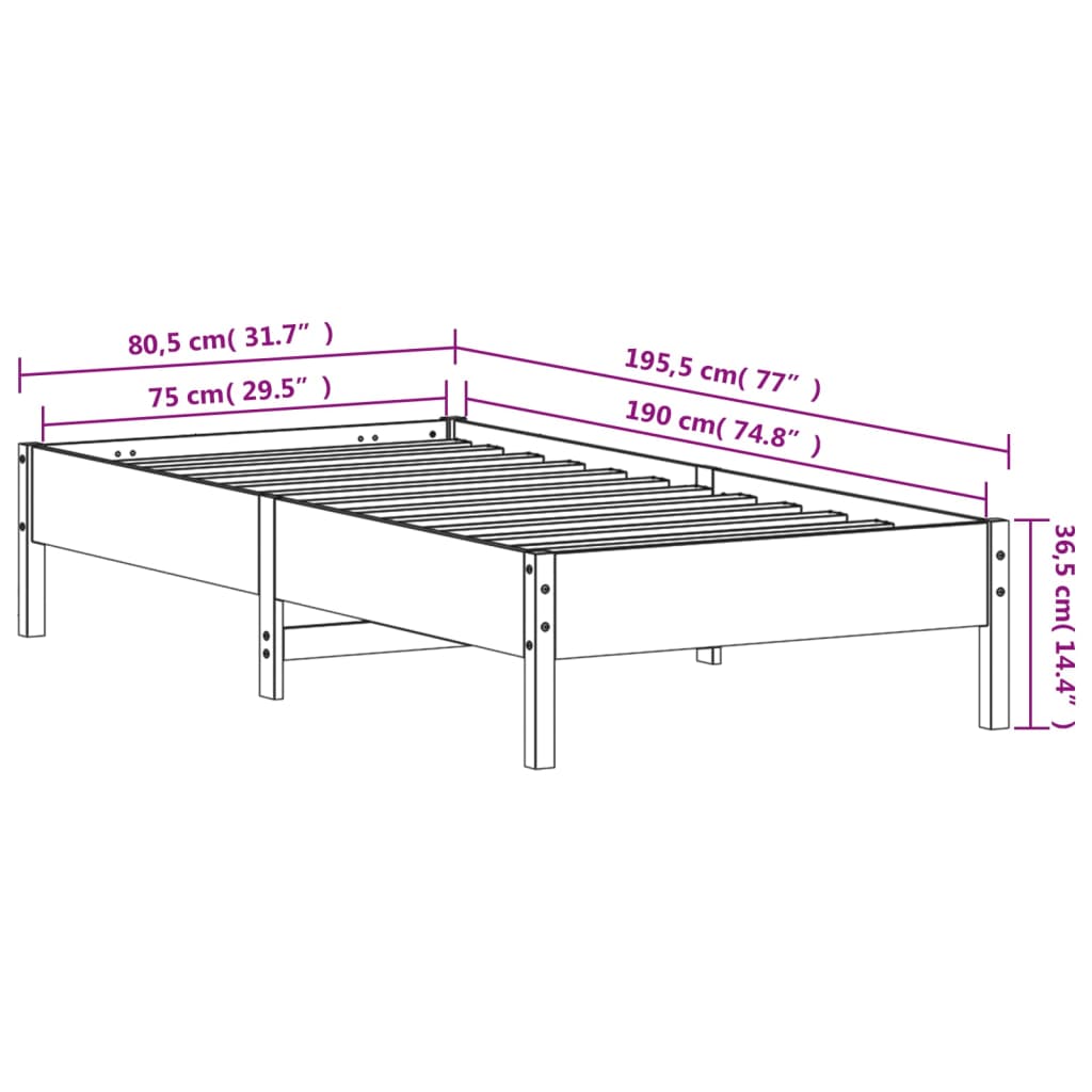 vidaXL Cadre de lit sans matelas 75x190 cm bois de pin massif